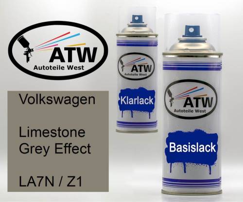 Volkswagen, Limestone Grey Effect, LA7N / Z1: 400ml Sprühdose + 400ml Klarlack - Set, von ATW Autoteile West.